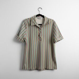 Vintage Lady Blair Striped Button Up Top Short Sleeve Colorful Retro Blouse‎